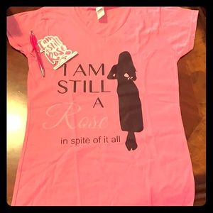 Pink V neck tee. I am Still a 🌹. Inspire!